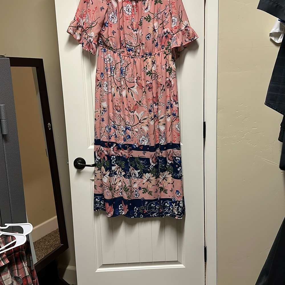 Westport Peach and Blue Floral Maxi Dress